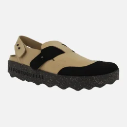 Zuecos para mujer con tira trasera Cute en combinado camel y negro