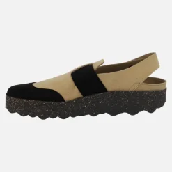 Zuecos para mujer con tira trasera Cute en combinado camel y negro